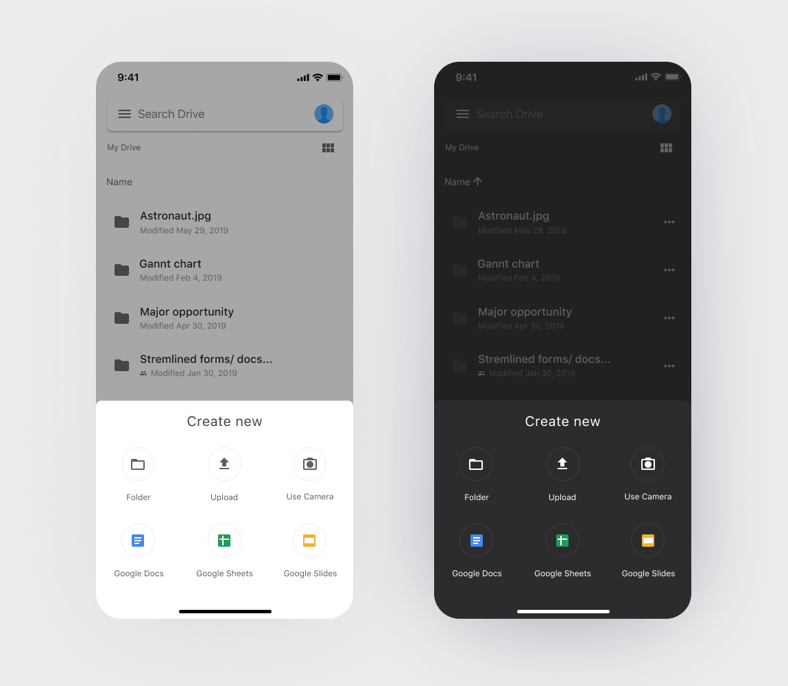 google drive dark theme