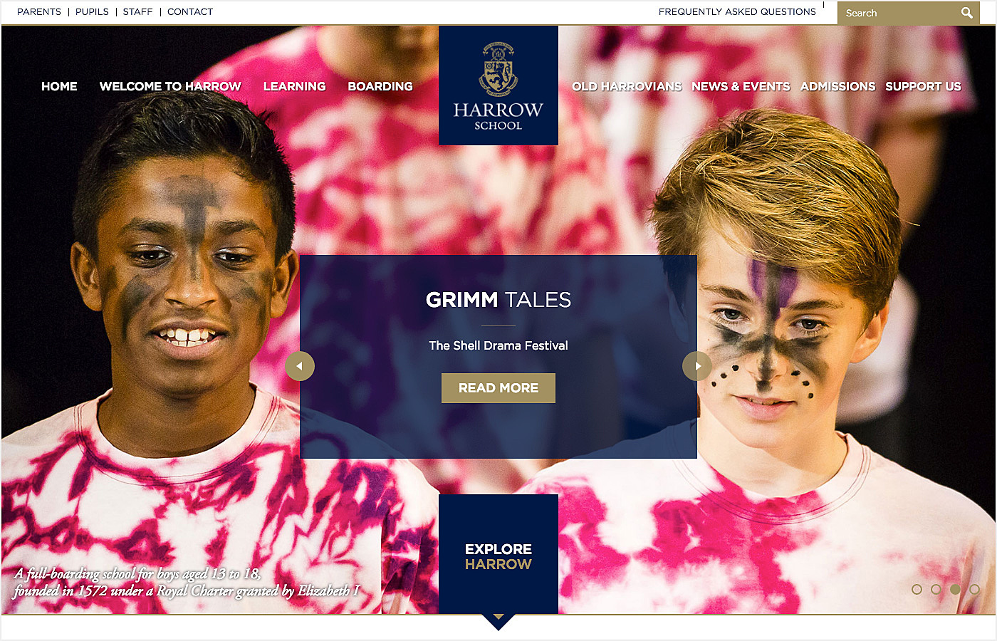 harrow school website example - educational website design examples