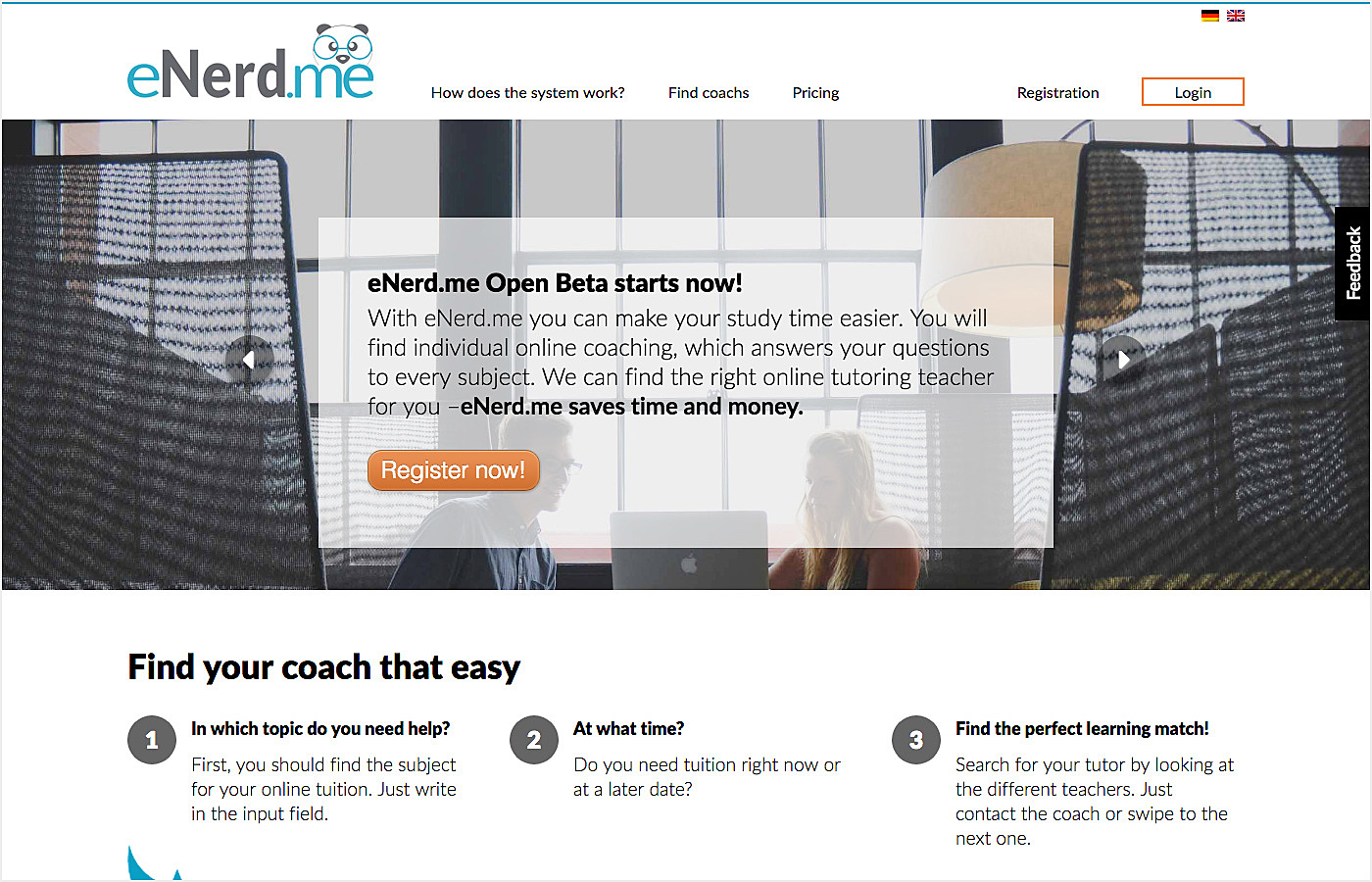 enerd.me website example - educational website design examples